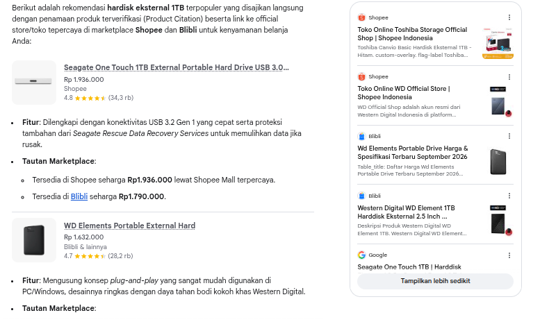salah satu jenis AI&nbsp;citation yaitu product citation