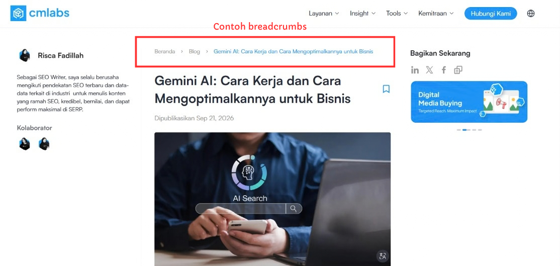 Contoh arsitektur&nbsp;website yang baik dari cmlabs dengan fitur breadcrumbs
