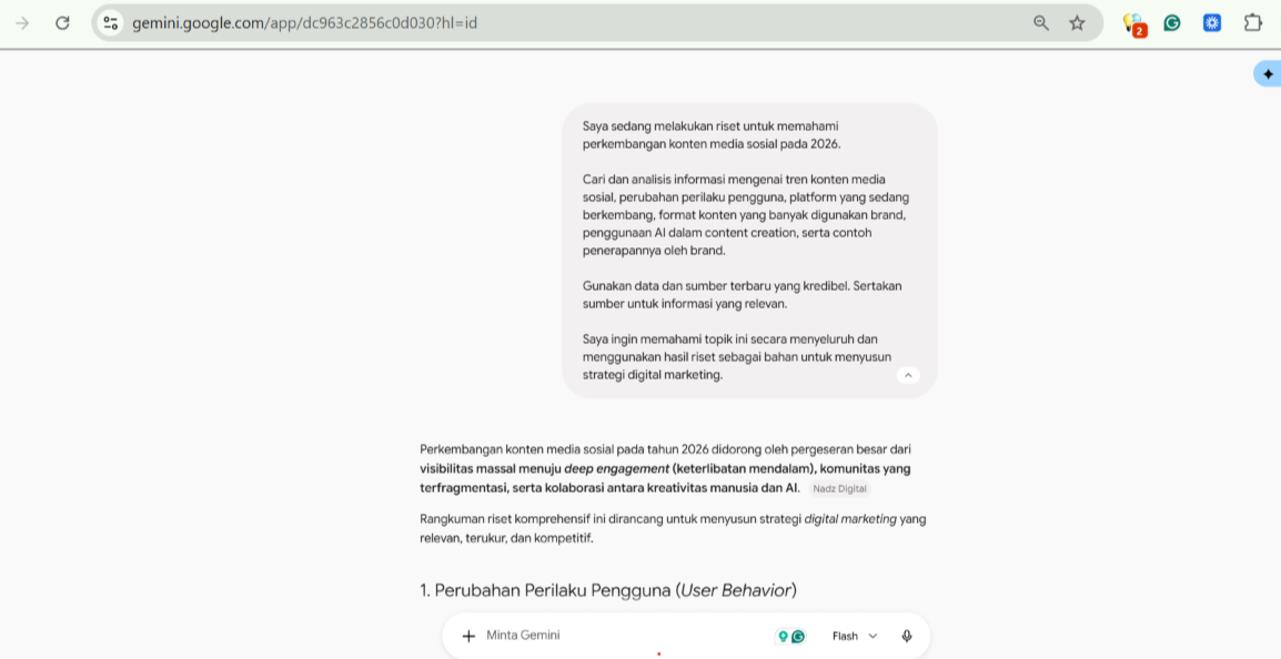 Hasil riset yang ditampilkan pada Gemini