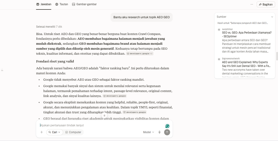 Hasil riset yang dilakukan menggunakan Perplexity