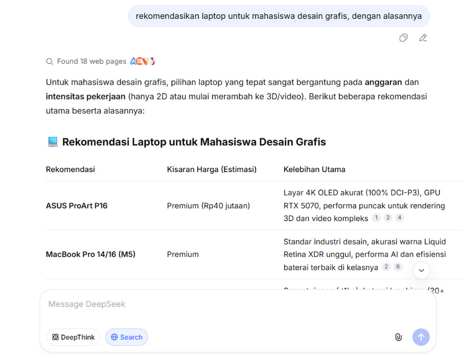 Mode search di DeepSeek