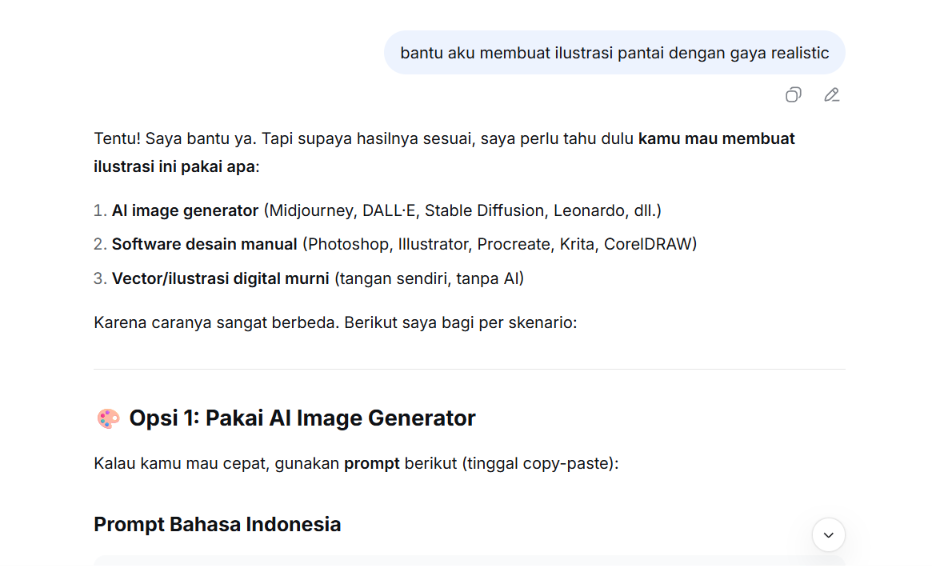 Hasil yang ditampilkan pada DeepSeek saat diberikan prompt pembuatan aset