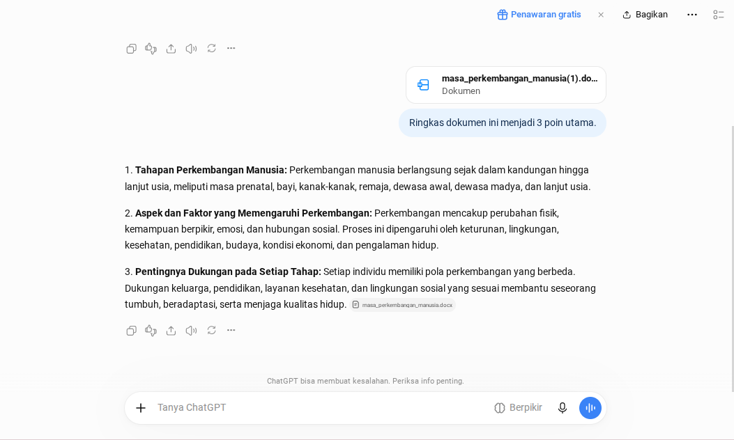 Tampilan fitur ChatGPT