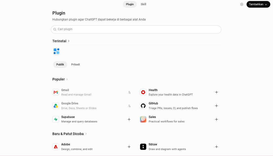 Pilihan plugin pada ChatGPT