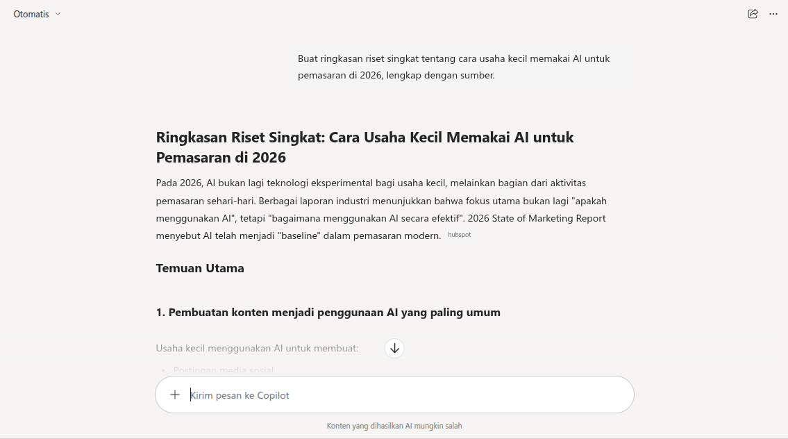 Hasil riset pada Microsoft Copilot