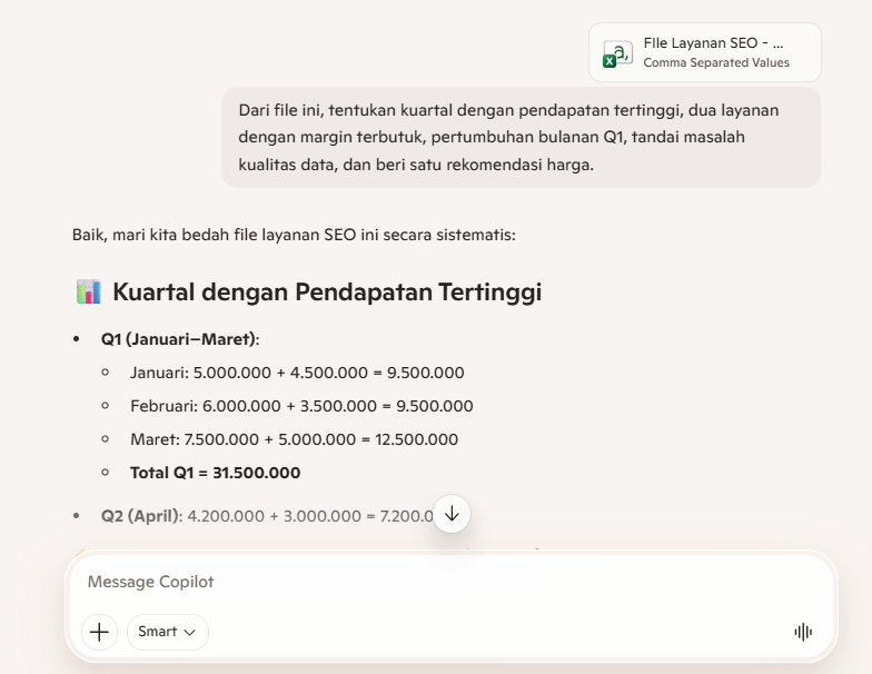 Hasil analisis di Copilot