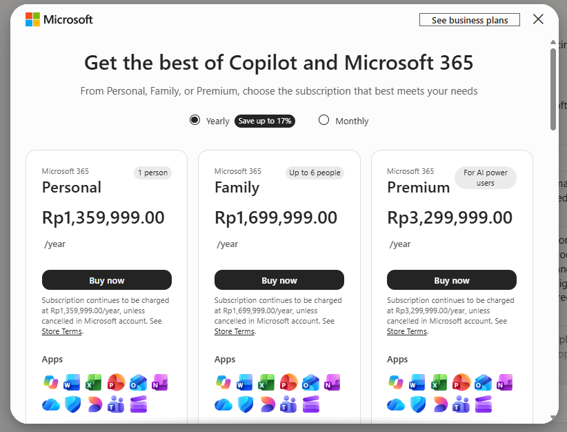 Microsoft Copilot package prices