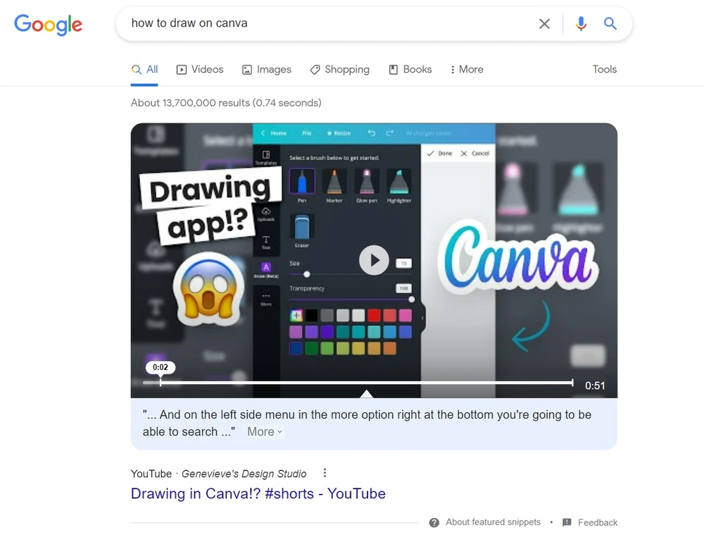 video featured snippet